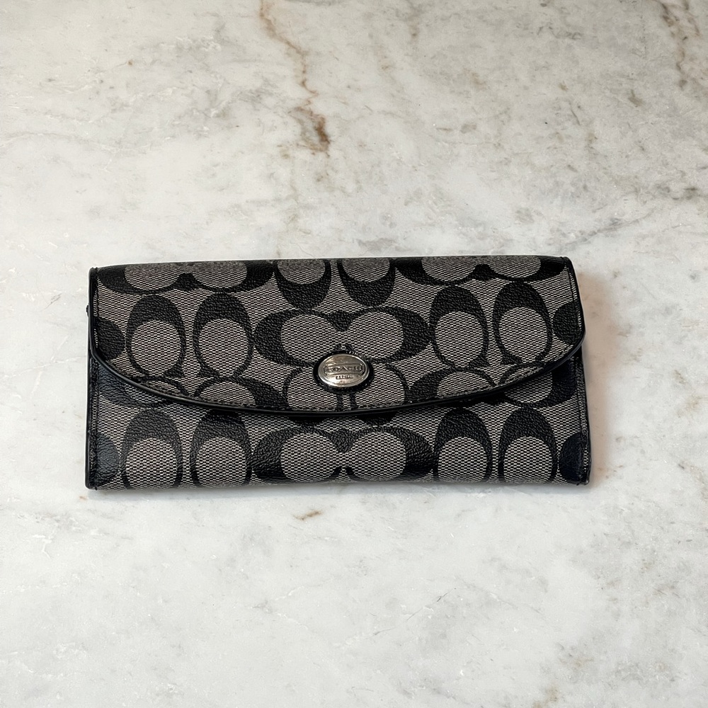 Black and grey coach leather wallet
